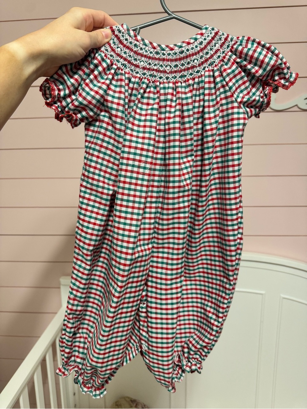 Smocked Christmas Plaid Baby Romper in Red & Green
